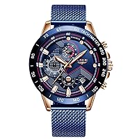 rorios Fashion Men's Watches Waterproof Analogue Quartz Watch with Stainless Steel Strap Sport Chronograph Watch for Men