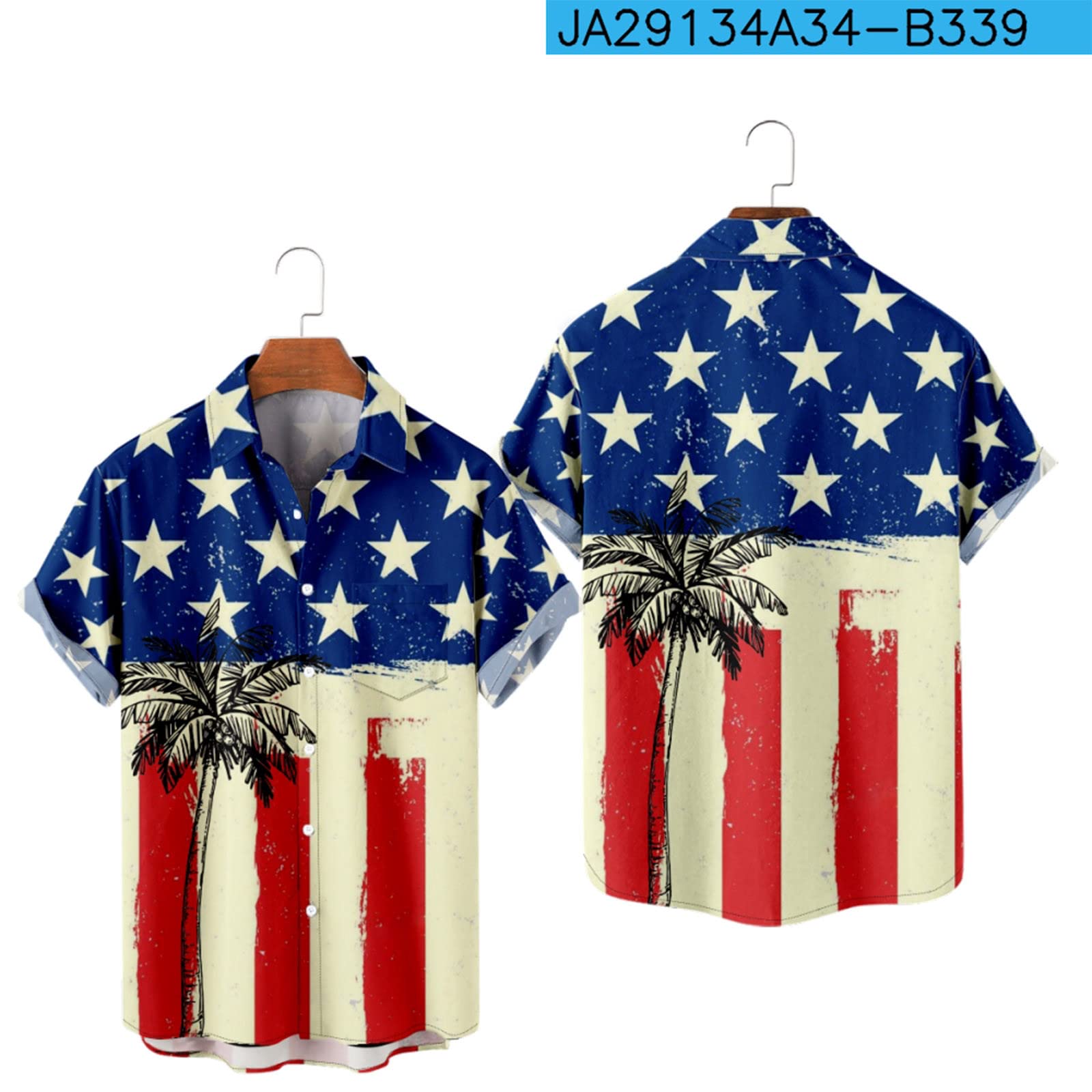 Plus Size Lapel Mens American Flag Graphic Print Hawaiian Shirt