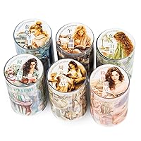 6pcs Decorative Adhesive Tapes Coffee Reading Themed Girls PET Tape Great for Bullet Journal Supplies, Arts, Scrapbook, DIY Crafts, Planners (yuedushiguang)