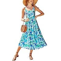 Newshows Women's 2024 Summer Casual Maxi Dress Beach Vacation Outfits Long Flowy Spaghetti Strap Sundress with Pockets