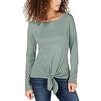 I-N-C Womens Tie-Front Pullover Blouse, Green, X-Large