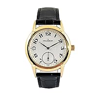 Peugeot Men’s Vintage 14K Gold Plated Watch with Remote Sweep and Black Leather Strap