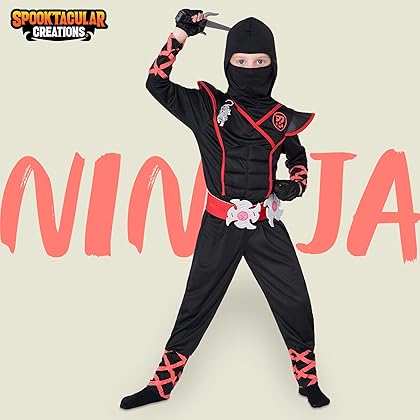 Spooktacular Creations Ninja Costume for Kids, Black Ninja Costume, Deluxe Ninja Costume for Boys Halloween Ninja Costume Dress Up (Black, Small(5-7yrs))