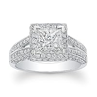 2.00ct GIA Princess & Round Cut Diamond Engagement Ring in Platinum