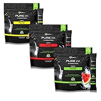 KaraMD Pure I.V. - Electrolyte Powder Drink Mix 3 Flavor Bundle – Refreshing & Delicious Hydrating Packets with Vitamins & Minerals – 1 Lemon Lime - 1 Strawberry - 1 Watermelon Bag (48 Sticks)
