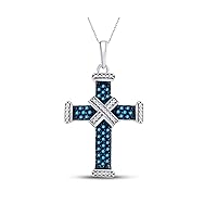 Mediterranean Blue Diamonds® Silver Cross Necklace Pendant 1/4 Ctw.