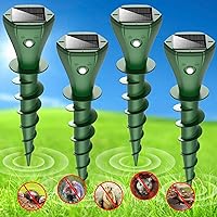 Mole Repellent Solar Powered,4 Pack Vole Repellent Outdoor,Gopher Repellent Ultrasonic Solar Powered Groundhog Deterrent Snakes Pest Rodent Sonic Vibration Stake for Lawn, Garden, Yard Mice Repellent
