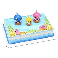 DecoSet Baby Shark Cake Topper, 3-Piece Set with Mom, Dad and Little One, Adorable Decorations with Collectible Figurines