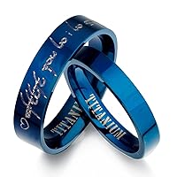 Gemini Personalized His and Her Blue Titanium Matching Promise Wedding Bands Rings Set Flat Comfort Fit Valentine Day Gift