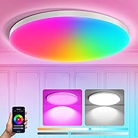 RGB LED Smart Ceiling Light 2400LM Brighter,IP44 Waterproof,24W 12inch 3000K-6500K Color Changing Light,Compatible with Alexa/Google Home/APP Control WiFi Light for Bedroom/Kid's Room/Party