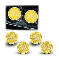 8sanlione Bling Car Cup Coaster, 4Pcs Don't Fuck up The Car Cup Holder, 2.75in Crystal Rhinestone Silicone Anti-Slip Insert Cup Mats, Universal Auto Interior Accessories (Yellow)