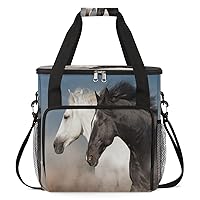 Black and white Horse Coffee Maker Carrying Bag Compatible with Single Serve Coffee Brewer Travel Bag Waterproof Portable Storage Toto Bag with Pockets for Travel, Camp, Trip