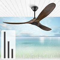 Outdoor Ceiling Fan, Wooden Ceiling Fan without Lighting, 132 cm Ceiling Fan with Remote Control is Powerful and Quiet, It can be used in Humid Environments (Walnut)