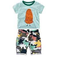 Boys Cartoon Short Sleeve Shirt Top with Camo Shorts, Two-Pieces Sets