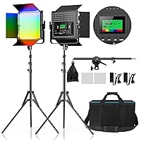 RGB LED Video Light, IVISII 2 Pack LED Panel Light, Studio Lights with Full Color 45W 552 PCS LEDs Photography Lighting, 2600K-10000K/9 Applicable Scenes Video Lighting Kit for YouTube/Photography