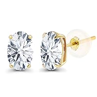 Solid 925 Sterling Silver Gold Plated 5x3mm Oval Genuine Birthstone Stud Earrings For Women | Natural or Created Hypoallergenic Gemstone Stud Earrings