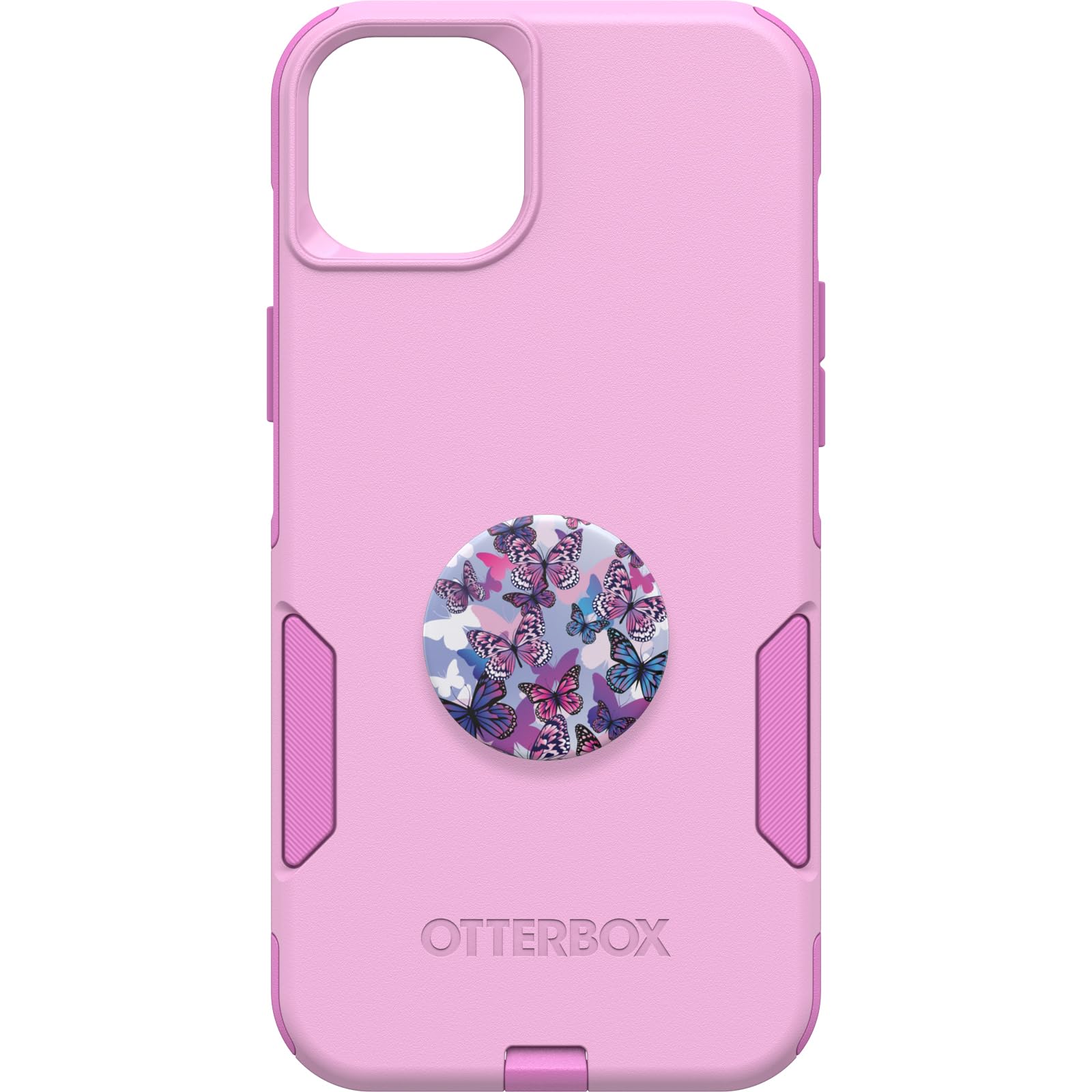 Bundle: OtterBox iPhone 15 Plus and iPhone 14 Plus Commuter Series Case - (RUN WILDFLOWER) + PopSockets PopGrip - (FLUTTERBY), slim & tough, pocket-friendly, with port protection, PopGrip included