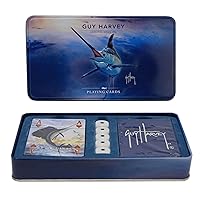 River's Edge Products Playing Cards and Dice Set, 2 Decks of Cards and 5 Dice, Themed Deck of Cards in Tin Case, Unique Novelty Casino Cards for Poker and Gambling Games, Guy Harvey