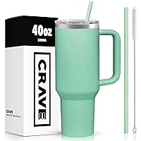 40oz Tumbler With Handle And Straw l Insulated Stainless Steel Double Wall Spill Proof Water Bottle Travel Mug l Cupholder Friendly Vacuum Sealed Tumblers With Lid (Seafoam)