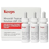 Keeps Extra Strength Minoxidil for Men Topical Hair Growth Serum, 5% Solution Hair Loss Treatment - 3 Month Supply (3 x 2oz Bottles with Dropper) - Slows Hair Loss & Promotes Thicker Hair Regrowth