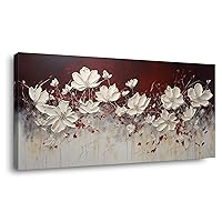 Stretched Canvas Wall Art of White Flowers Plant Picture for Living Room Bedroom Home Decoration, Beautiful White and Red Premium Nature Print Artwork Painting Decor, Inner Frame 20x40 Inches