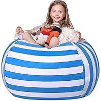 Wekapo Stuffed Animal Storage Bean Bag Chair Cover for Kids | Stuffable Zipper Beanbag for Organizing Children Plush Toys Large Premium Cotton Canvas (Blue, XX-Large)