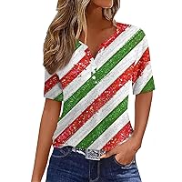 4th of July Outfits for Women 2024 Star Striped Tie Dye Short Sleeve V Neck Button Patriotic Tops Blouse