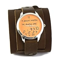 ZIZ Big Orange It Doesn't Matter, I'm Always Late Watch, Quartz Analog Watch with Leather Band