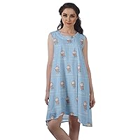 Scoop Neck Womens Dresses Printed Rayon Sleeveless Loose T-Shirt Dress