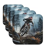 Leather Coasters for Drinks Round Drink Coasters with Holder Mountain Bike Tournament Coasters Set of 4 Cup Mat Pad for Home Table Protective Mat Heat Resistant Coffee Cup 4