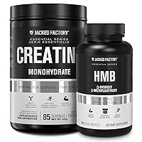 Jacked Factory Muscle Building Stack - Creatine Monohydrate Powder & HMB Capsules for Lean Muscle Growth, Strength, & Recovery