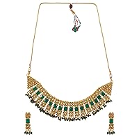 Crunchy Fashion Bollywood Indian Traditional Wedding Collection Choker Necklace in Maroon Pearls Gold Plated With Earrings for women/girls