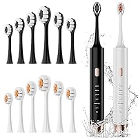Sonic Electric Toothbrush 2 Pack，Electric Toothbrush for Adults and Kids ，Travel Electric Toothbrush Includes 12 Brush Heads，IPx8 Waterproof （Black & White ）