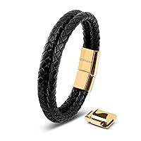 Premium Leather Bracelet Men | Stainless Steel Magnetic Clasp | Three Colors | Jewelry Box Included