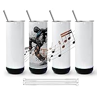 sweet grain Music Speaker Tumbler(4Pack) - 20 oz Sublimation Tumbler Skinny Straight with Speaker, Straw & USB Charging Cable, Music Tumbler Cup - Black