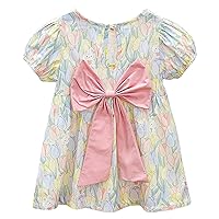 Toddler Kids Baby Girls Summer Casual Short Sleeved Floral Bow Dress Party Princess Dress Clothes Lavender Dress
