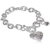 GUESS Toggle Chain Bracelet with Logo Heart Link Charm Bracelet, Crystal