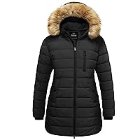 wantdo Women's Plus Size Winter Jacket Warm Long Puffer Coat Quilted Parka Jacket with Removable Fur Hood