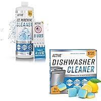ACTIVE Ice Machine Cleaner and Dishwasher Cleaner - Includes 32oz Ice Maker Cleaning Solution and 24ct Dishwasher Cleaner Tablets