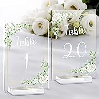 OurWarm White Rose Acrylic Wedding Table Numbers 1-20, 4x6 Inch Printed Calligraphy Table Number with Stands, Clear Table Number Signs and Holders, Perfect for Wedding Reception Anniversary Event
