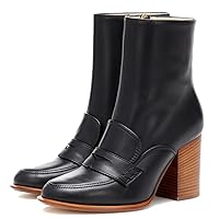 LEHOOR Women Ankle Boots Booties Chunky Block High Heel Zipper Round Closed Toe Loafer Boots 3 Inch Stacked Heels Matte Leather Oxford Shoes Office ladies Professional Combat Boot Fall Winter 4-11 M US