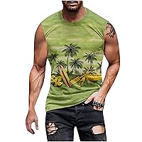 Mens Hawaiian Tank Tops Summer Hippie Sleeveless Tee Shirts Tropical Print Beach Workout Tank Top Casual Sports Vest