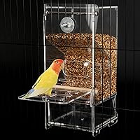 No Mess Bird Feeder Automatic Thickened Bird Seed Food Container Transparent Acrylic Parrot Food Holder with Stand, Bird Feeder for Cage, Reducing-Waste Foraging Feeder for Small Birds
