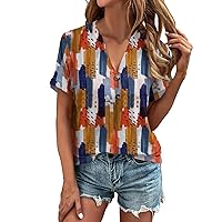 Short Sleeve Independence Day Plus Size Tops Woman Fashion Working Print V Neck Tee Women Polyester Slim Orange S