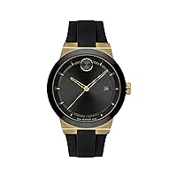 Movado Bold Fusion Men's Swiss Quartz 3600850 Ionic Plated Light Gold Steel Case and Silicone Strap Watch, Color: Black