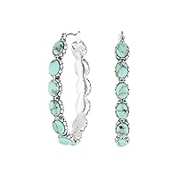 Lucky Brand Womens Silvertone And Faux Turquoise Hoop Earrings