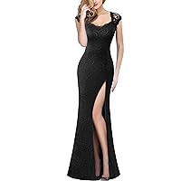 VFSHOW Womens Floral Lace Sweetheart Neck Open Back Zipper High Split Formal Evening Gown Wedding Prom Maxi Long Dress