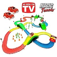 Magic Tracks Mega Xtreme with 2 Race Car and 18 ft of Flexible, Bendable Glow in the Dark Racetrack, As Seen on TV