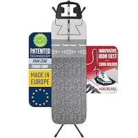 Bartnelli Heavy Duty Ironing Board 48x15 | Designed & Made in Europe with Patent Technology, Turbo & Park Zone, Features: 4 Layer Cover &Pad,Height-Adjustable,4 Premium Steel Legs,Upgraded Iron Rest.