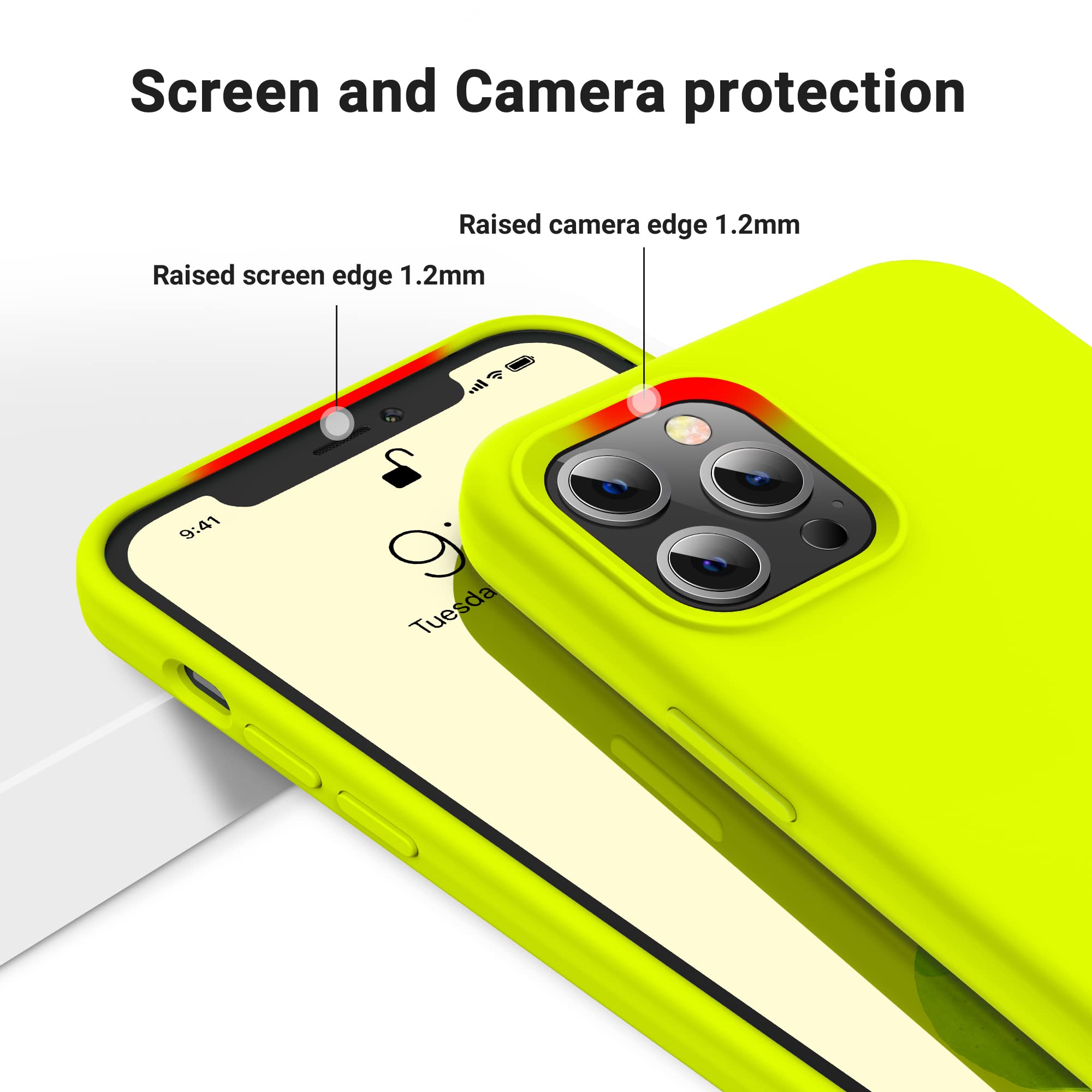OTOFLY Compatible with iPhone 12 Pro Max Case 6.7 inch(2020),[Silky and Soft Touch Series]Premium Soft Liquid Silicone Rubber Full-Body Protective Bumper Case for iPhone 12 Pro Max(Fluorescent Yellow)